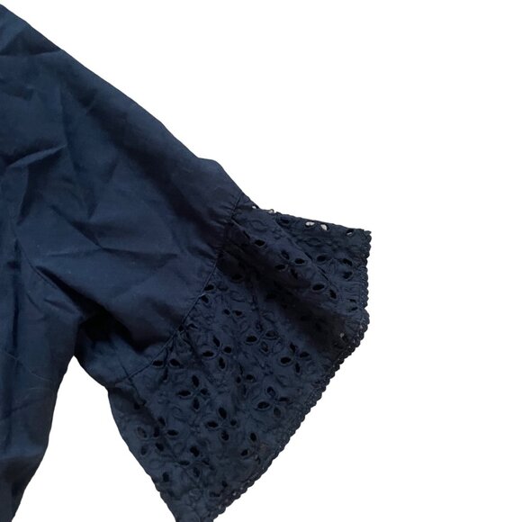 Abercrombie & Fitch Womens Medium Black Eyelet Lace V-Neck Blouse With 3/4 Sleev - Picture 4 of 8